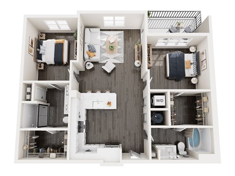 Floor plan for 2 beds, 2 baths, 1131 sqft